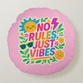 No Rules Just Vibes – Neon Gradient Kawaii-Punk Ty Rond Kussen