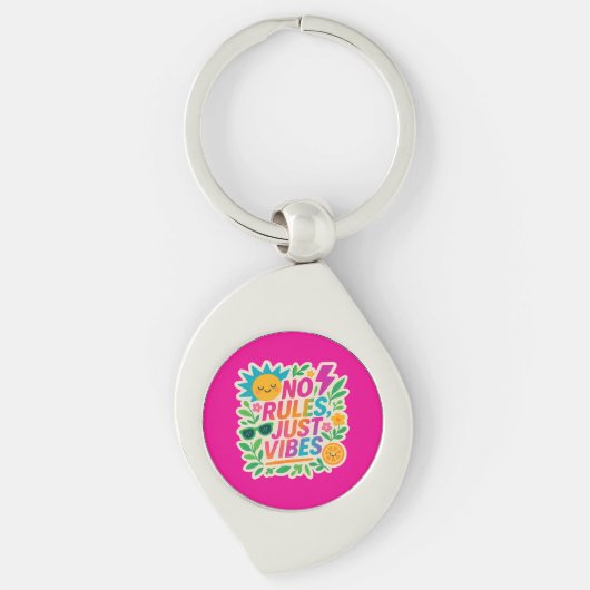 No Rules Just Vibes – Neon Gradient Kawaii-Punk Ty Sleutelhanger (Voorkant)