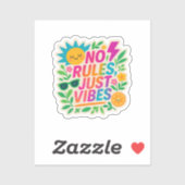 No Rules Just Vibes – Neon Gradient Kawaii-Punk Ty Sticker (Vel)