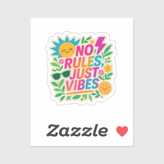 No Rules Just Vibes – Neon Gradient Kawaii-Punk Ty Sticker (Vel)