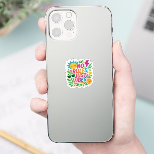 No Rules Just Vibes – Neon Gradient Kawaii-Punk Ty Sticker (Telefoon)