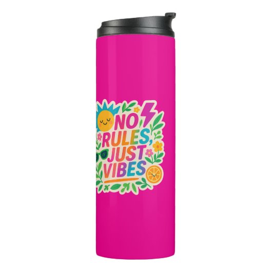 No Rules Just Vibes – Neon Gradient Kawaii-Punk Ty Thermosbeker (Gedraaid links)