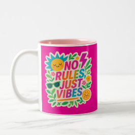 No Rules Just Vibes – Neon Gradient Kawaii-Punk Ty Tweekleurige Koffiemok