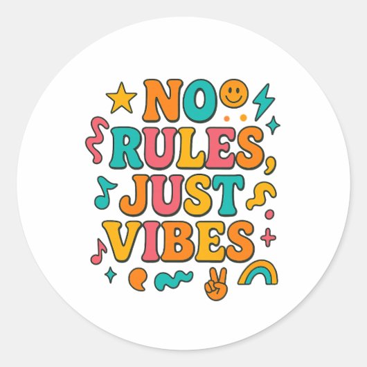 No Rules Just Vibes Sticker – Funky Retro (Voorkant)