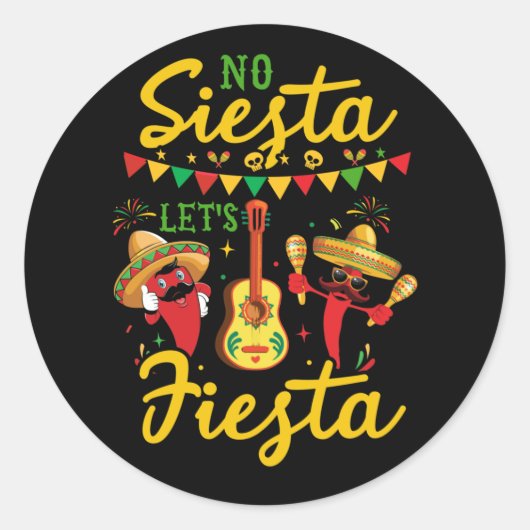 No Siesta Let's Fiesta Mexican Maracas Sombrero Ronde Sticker (Voorkant)
