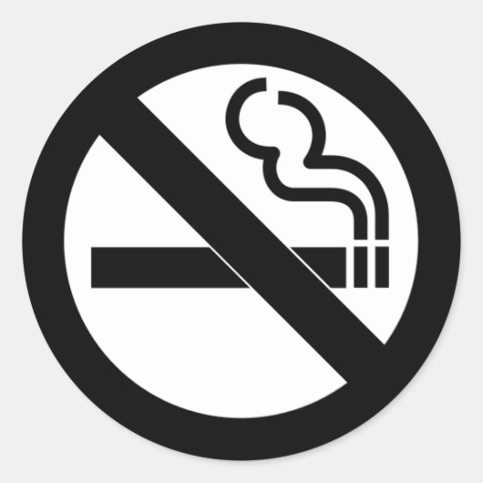 No Smoking Zwart-wit teken Ronde Sticker (Voorkant)