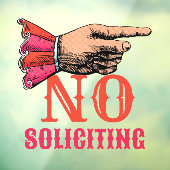 No Soliciting Pointing Hand Fun Window Cling Raamsticker (Vel 3)