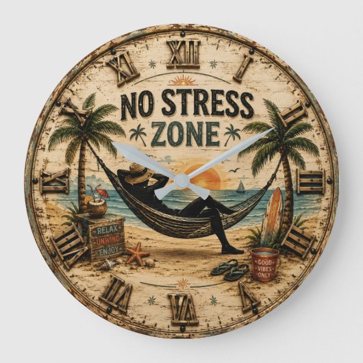 No Stress Zone Beach Coastal Farmhouse Grote Klok (Voorkant)