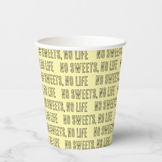 NO SWEETS, NO LIFE イエロー PAPIEREN BEKERS (Voorkant)