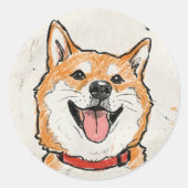 No Thoughts, Just Vibes – Happy Shiba Ronde Sticker (Voorkant)