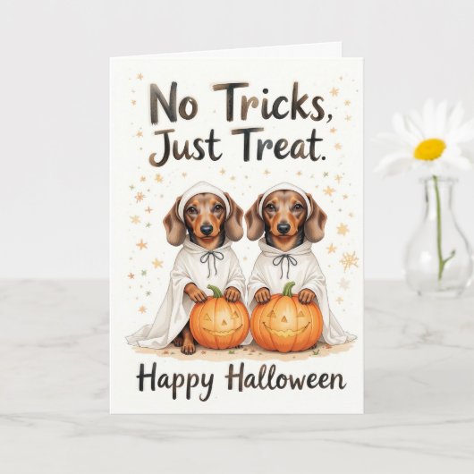 No Tricks behandelt gewoon Halloween Sweet Pup Duo Kaart (Kleine Plant)