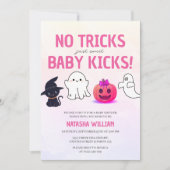 No Tricks Just Baby Kicks Het Halloween-Baby showe Kaart (Voorkant)