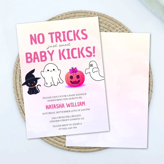No Tricks Just Baby Kicks Het Halloween-Baby showe Kaart