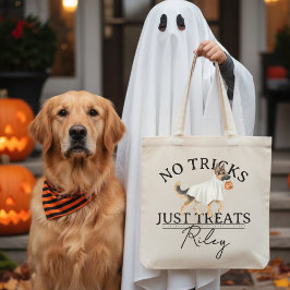 No Tricks Just Treat Funny Pun Ghost Dog Halloween Tote Bag