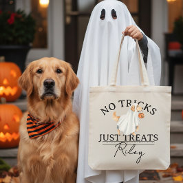 No Tricks Just Treat Funny Pun Ghost Dog Halloween Tote Bag