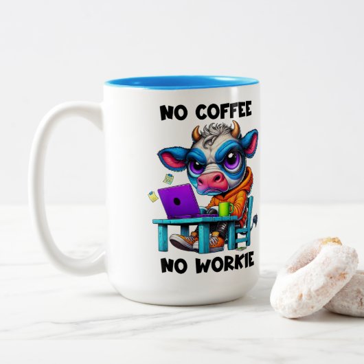 No Workie Tweekleurige Koffiemok (Met donut)