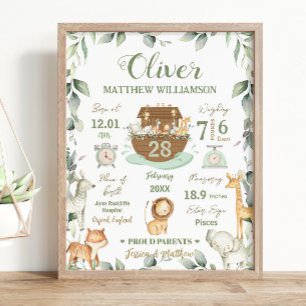 Noachis Ark Geboortestatistieken Babykamer Groene  Poster