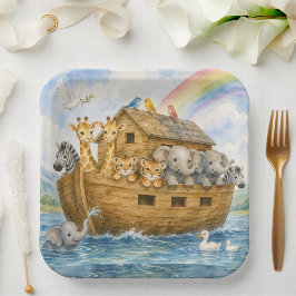 Noach's Ark Baby Dieren Watercolor Feestborden Papieren Bordje