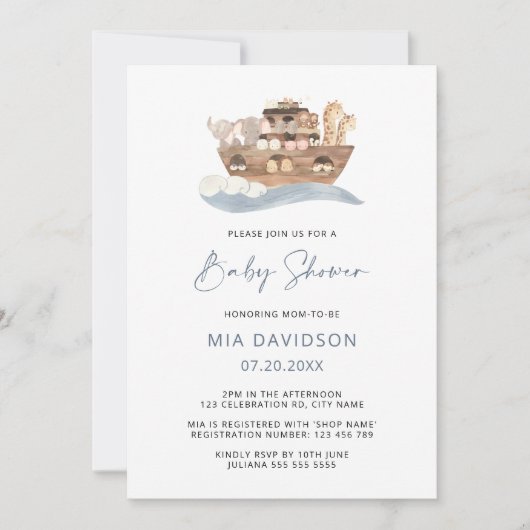 Noach's Ark Baby Shower Uitnodiging (Voorkant)