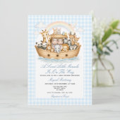 Noach's Ark baby shower uitnodiging jongen Gingham (Staand voorkant)