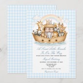 Noach's Ark baby shower uitnodiging jongen Gingham (Voorkant / Achterkant)