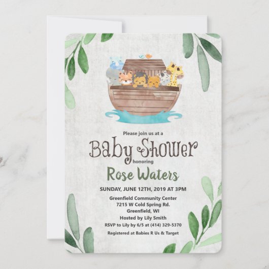 Noach's Ark Babyshower Uitnodiging (Voorkant)