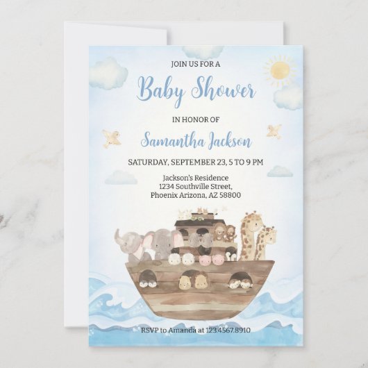 Noach's Ark babyshower uitnodiging (Voorkant)