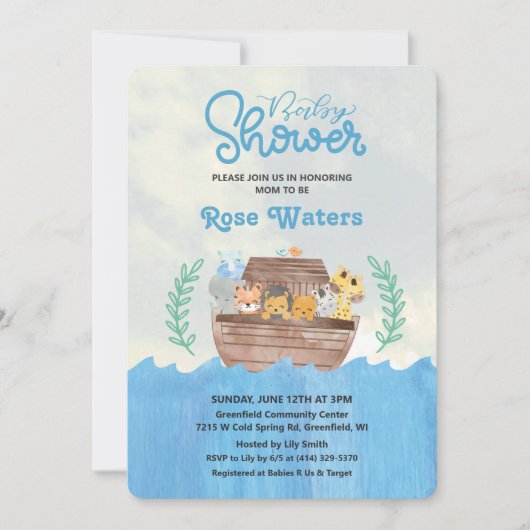 Noach's Ark Babyshower Uitnodiging (Voorkant)