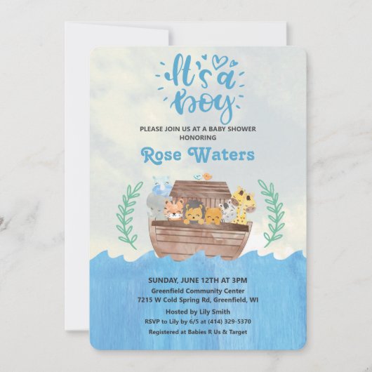 Noach's Ark Babyshower Uitnodiging (Voorkant)