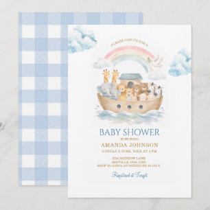 Noach's Ark Blauw Geruit Dieren Baby Shower Kaart