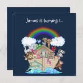 Noachs ark dier uitnodiging Navy Blauwe (Voorkant / Achterkant)