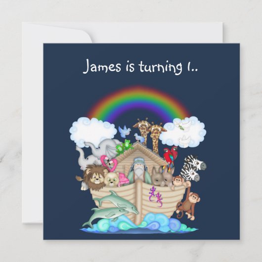 Noachs ark dier uitnodiging Navy Blauwe (Voorkant)