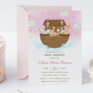 Noach's Ark Dierbare Dieren Roze Meisje Baby Showe Kaart