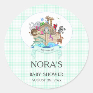 Noach's Ark Dieren Mint Gingham Ronde Sticker
