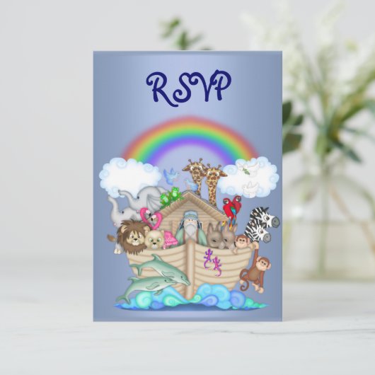 NOACH'S ARK DIEREN RSVP BLAUW KAART (Staand voorkant)