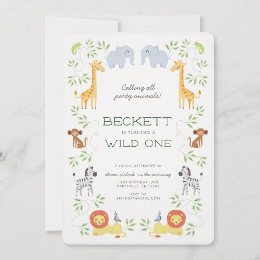 Noach's Ark Dieren Verjaardag Blauwe Uitnodiging (Voorkant)