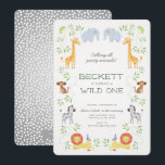 Noach's Ark Dieren Verjaardag Blauwe Uitnodiging<br><div class="desc">Een lieve managerie van vrolijke waterverf oerwoud dieren grenst aan deze schattige verjaardagsuitnodiging. Het is een perfecte uitnodiging voor een baby jongen of meisje. Olifant,  giraf,  leeuw,  zebra,  aap,  vogel,  leguaan. Terug in het grijs met witte stippen.</div>