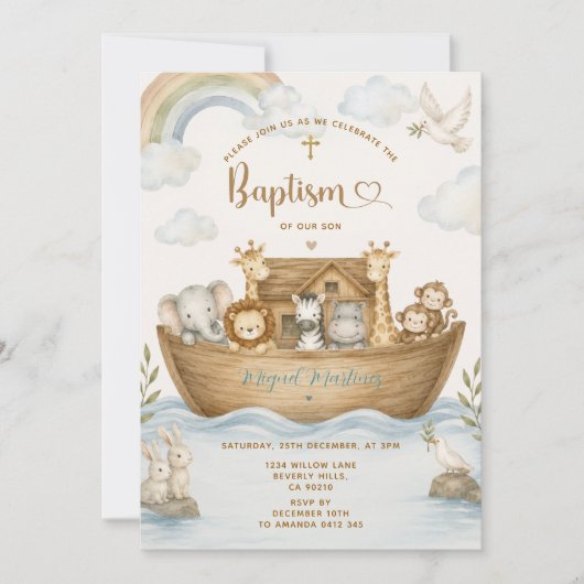 Noach's Ark Doop Christelijk Baby Kaart (Voorkant)