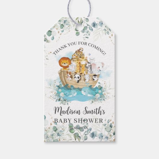 Noach's Ark Groene geslachtsonzijdige babyshower Cadeaulabel (Voorkant)