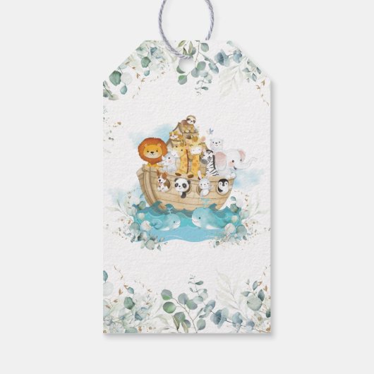 Noach's Ark Groene geslachtsonzijdige babyshower Cadeaulabel (Achterkant)