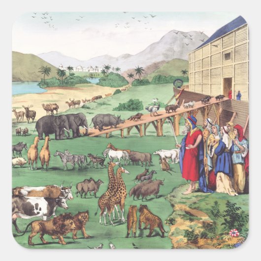 Noach's ark met dieren vierkante sticker (Voorkant)