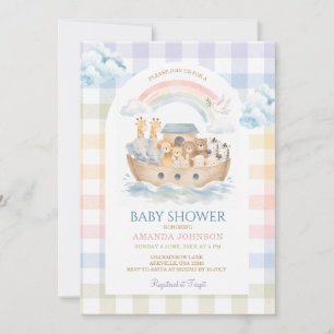 Noach's Ark Pastel Regenboog Gingham Baby Shower Kaart