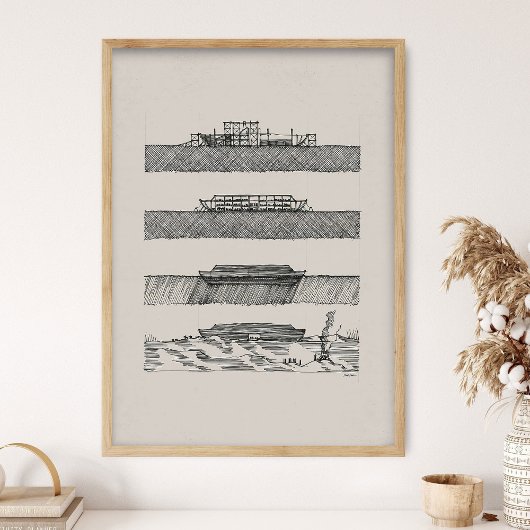 Noachs Ark Schetsen, DIGITAAL PRINT, Bijbel Kunst, Poster