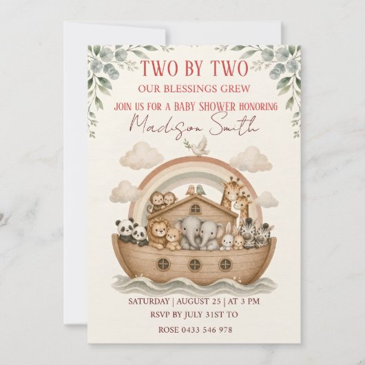 Noach's Ark Tweeling Baby Shower Kaart (Voorkant)