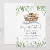 Noach's Ark Waterverf Dieren Groene Baptism Kaart (Voorkant / Achterkant)