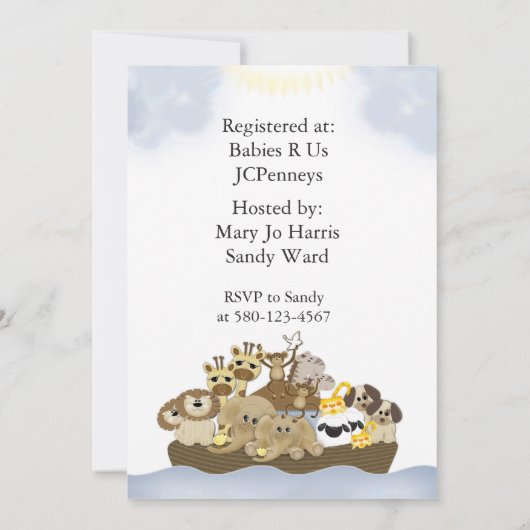 Noah Ark Baby shower Uitnodiging (Achterkant)