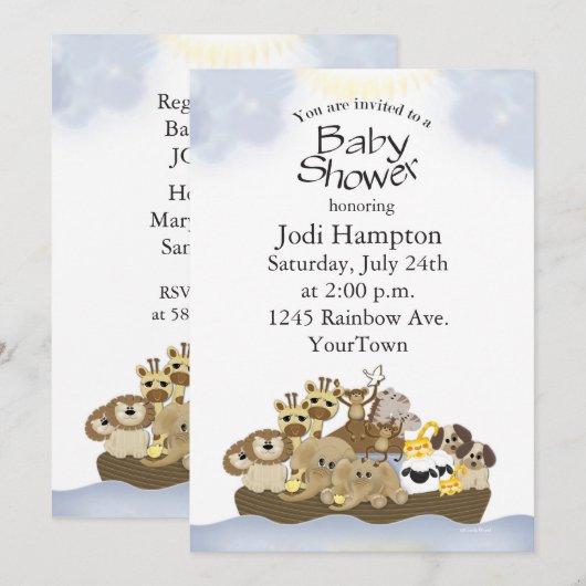 Noah Ark Baby shower Uitnodiging (Voorkant / Achterkant)