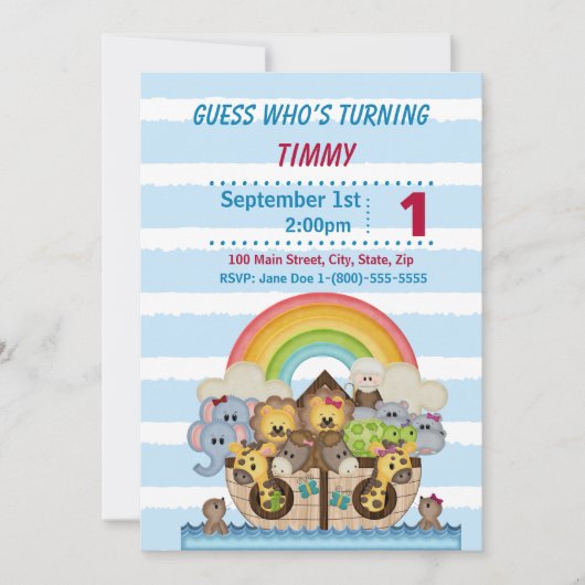 Noah Ark Boy Birthday Party Invitation Kaart (Voorkant)