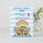 Noah Ark Boy Birthday Party Invitation Kaart (Staand voorkant)