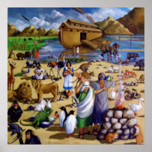 NOAH, ARK, DIEREN NA STROOM: ARTWORKAFDRUKKING POSTER